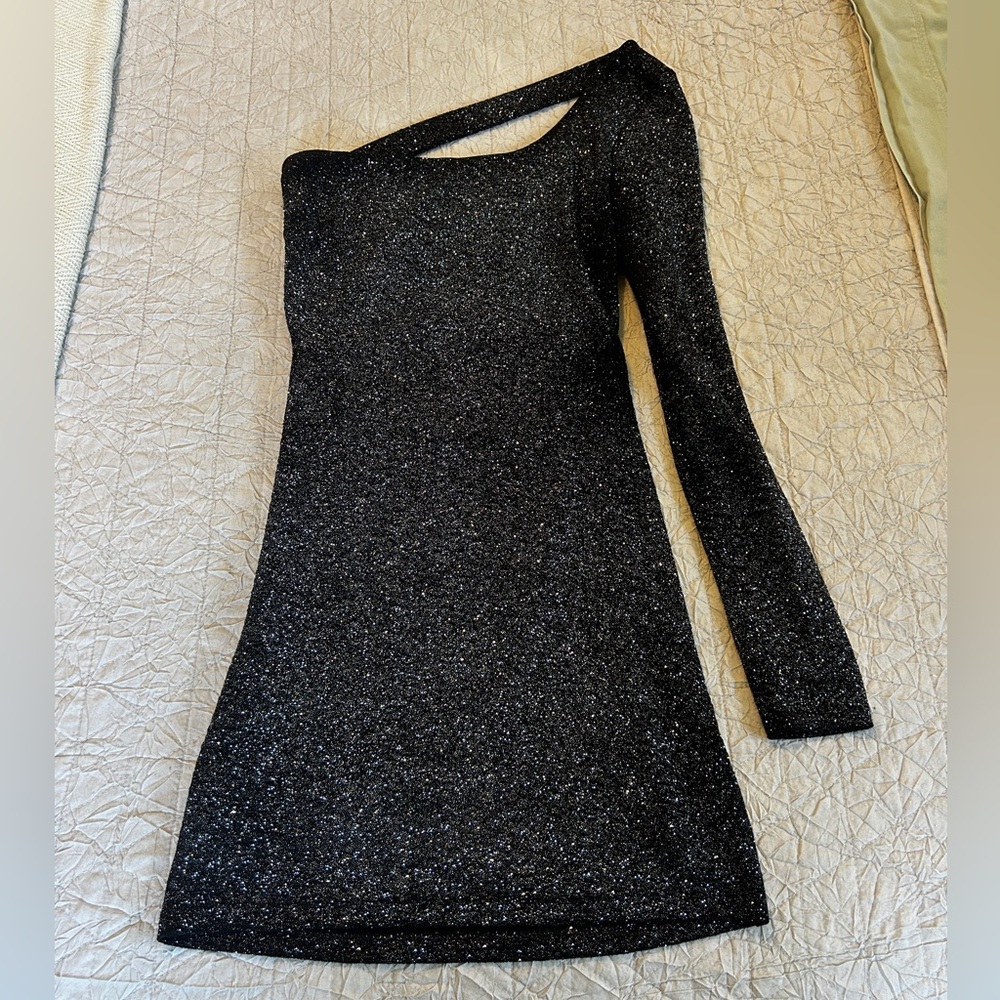 Windsor Black Glitter One-Shoulder Mini Dress